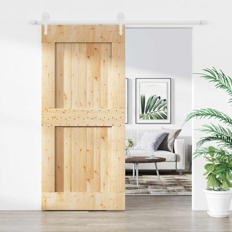 Porte coulissante Naturel et Blanc 100 x 210 cm 644133644133