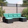 Salon de jardin 6 pcs avec coussins noir résine tressée 644142644142