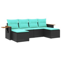 Salon de jardin 6 pcs avec coussins noir résine tressée 644142644142