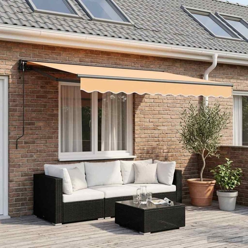 Auvent rétractable Sable 3 x 2,5 m Polyester et Aluminium 644144644144