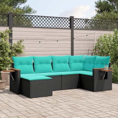 Salon de jardin 6 pcs avec coussins noir résine tressée 644146644146
