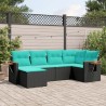 Salon de jardin 6 pcs avec coussins noir résine tressée 644146644146