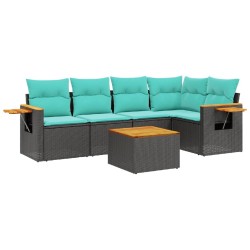 Salon de jardin 6 pcs avec coussins noir résine tressée 644148644148