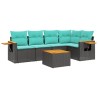 Salon de jardin 6 pcs avec coussins noir résine tressée 644148644148