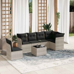 Salon de jardin avec coussins 7 pcs gris clair résine tressée 644154644154