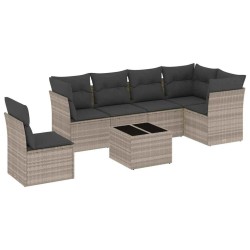 Salon de jardin avec coussins 7 pcs gris clair résine tressée 644154644154