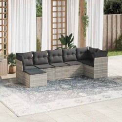 Salon de jardin avec coussins 7 pcs gris clair résine tressée 644155644155