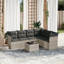 Salon de jardin avec coussins 7 pcs gris clair résine tressée 644156644156