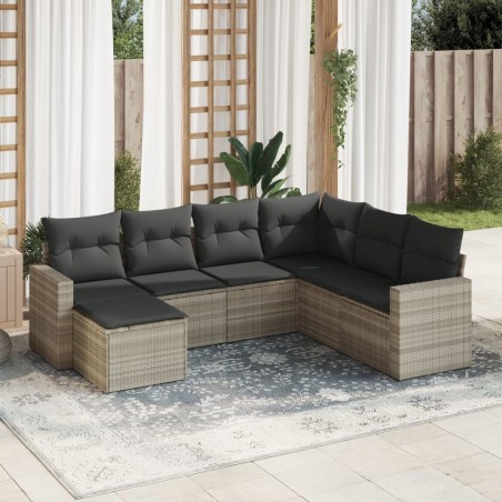 Salon de jardin avec coussins 7 pcs gris clair résine tressée 644157644157