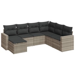 Salon de jardin avec coussins 7 pcs gris clair résine tressée 644157644157