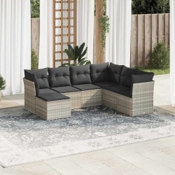 Salon de jardin avec coussins 7 pcs gris clair résine tressée 644158644158