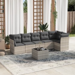Salon de jardin avec coussins 7 pcs gris clair résine tressée 644159644159