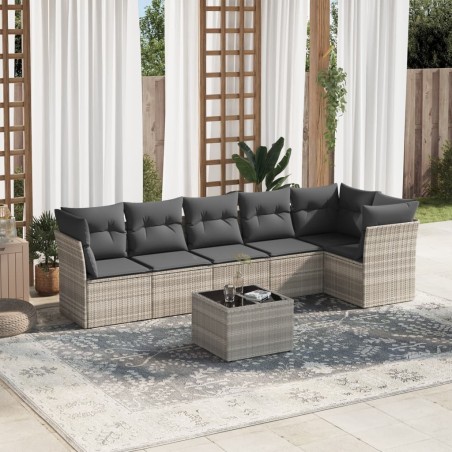 Salon de jardin avec coussins 7 pcs gris clair résine tressée 644159644159