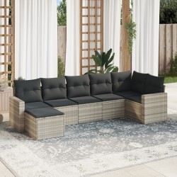 Salon de jardin avec coussins 7 pcs gris clair résine tressée 644161644161