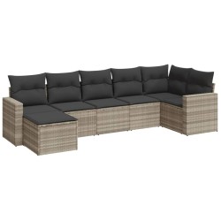 Salon de jardin avec coussins 7 pcs gris clair résine tressée 644161644161