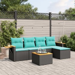Salon de jardin 6 pcs avec coussins noir résine tressée 644162644162