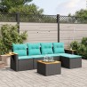 Salon de jardin 6 pcs avec coussins noir résine tressée 644162644162