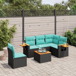 Salon de jardin 6 pcs avec coussins noir résine tressée 644163644163