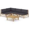 Salon de jardin 5 pcs avec coussins gris foncé bambou 644165644165