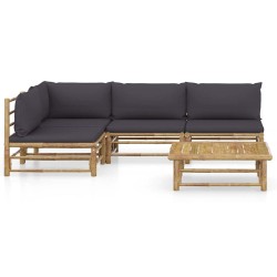 Salon de jardin 5 pcs avec coussins gris foncé bambou 644165644165