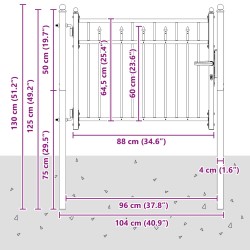 Porte de Clôture HORST 100 x 75 cm métal Noir Verrouillable 644173644173