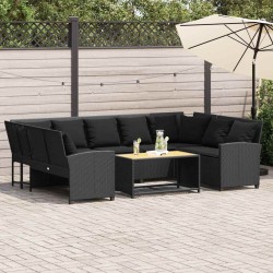 Canapé de jardin avec coussins Noir Résine tressée 644180644180