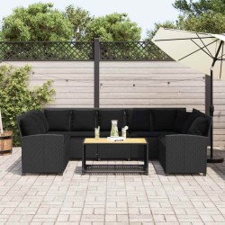 Canapé de jardin avec coussins Noir Résine tressée 644180644180