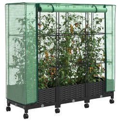 Jardinière de jardin avec couverture de serre et roues 3 pc PP 644183644183
