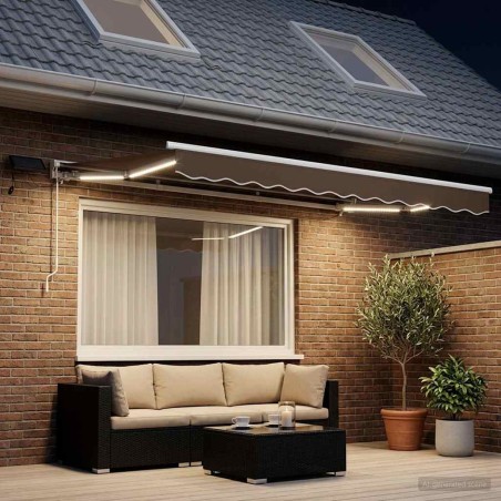 Cadre de store manuel avec LEDs Taupe 3 x 2,5 m 644192644192