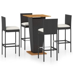 Ensemble de bar de jardin 5 pcs et coussins Résine tressée Noir 644196644196
