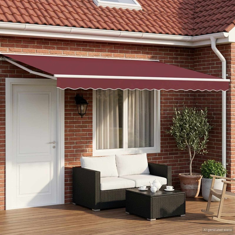 Cadre de store manuel avec LEDs Bourgogne et Blanc 4,5 × 3,5 m 644200644200