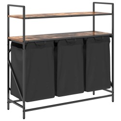 Panier à linge à 3 compartiments avec étagères chêne fumé 644205644205