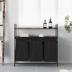 Panier à linge à 3 compartiments avec étagères chêne fumé 644205644205