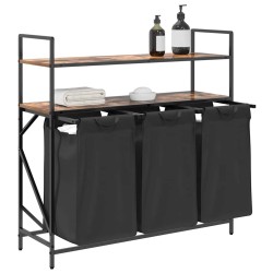 Panier à linge à 3 compartiments avec étagères chêne fumé 644205644205