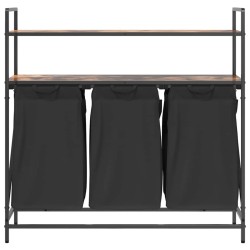 Panier à linge à 3 compartiments avec étagères chêne fumé 644205644205