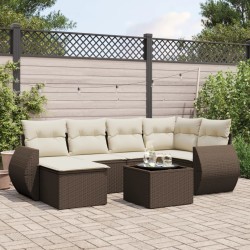Salon de jardin avec coussins 7 pcs marron résine tressée 644206644206