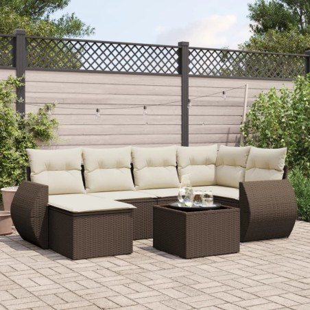 Salon de jardin avec coussins 7 pcs marron résine tressée 644206644206