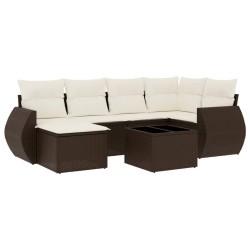 Salon de jardin avec coussins 7 pcs marron résine tressée 644206644206