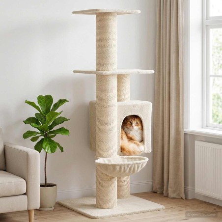 Arbre à chat avec poteaux à griffer en sisal Crème 137 cm 644244644244