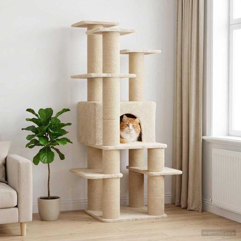 Arbre à chat avec poteaux à griffer en sisal Crème 161 cm 644245644245