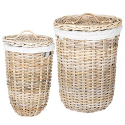 Panier à linge avec couvercle 2 pcs Gris naturel Rattan Kubu 644266644266