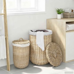 Panier à linge avec couvercle 2 pcs Gris naturel Rattan Kubu 644266644266