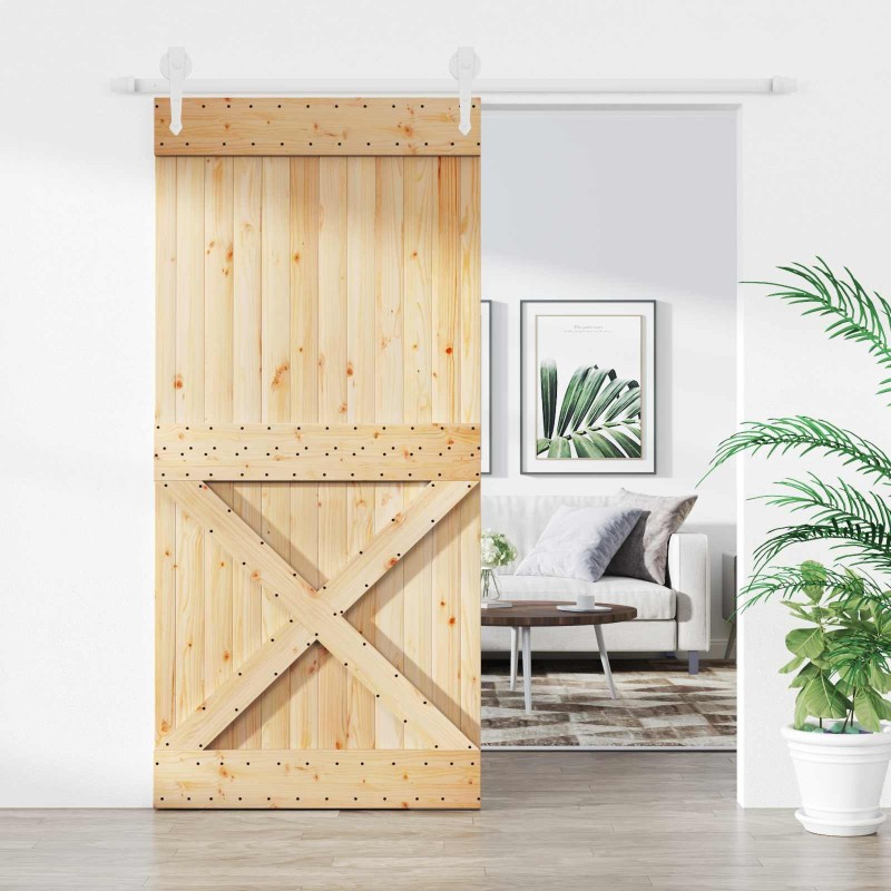 Porte coulissante Naturel et Blanc 95 x 210 cm 644276644276