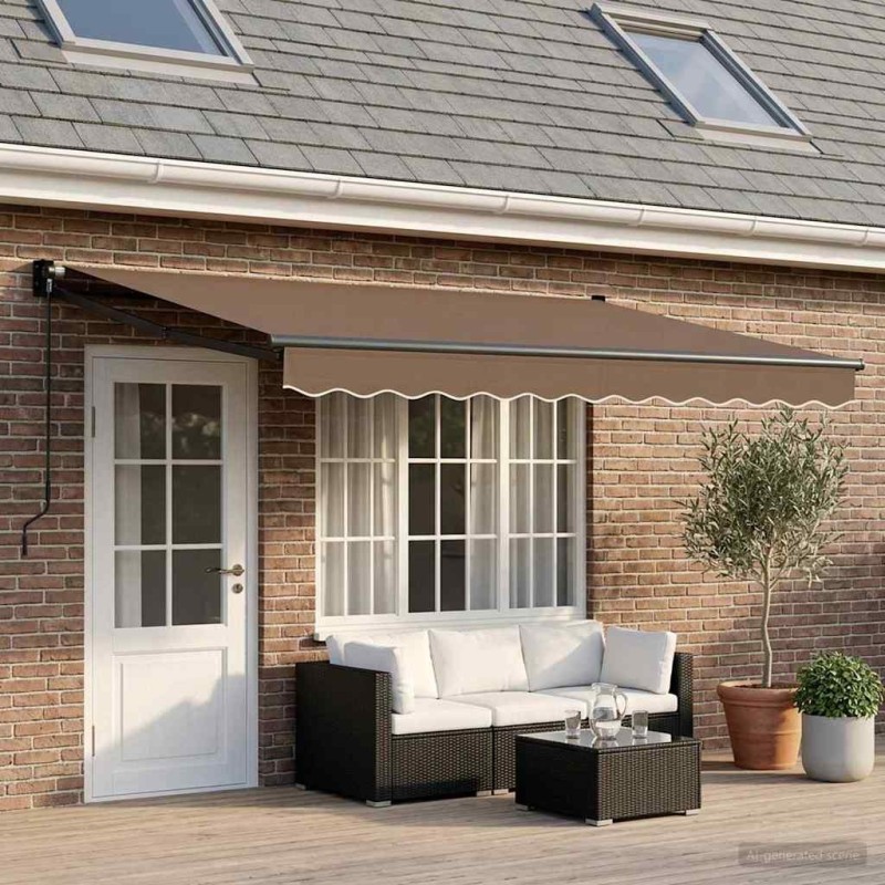 Auvent rétractable Taupe 5 x 3 m 100% Polyester et Aluminium 644295644295