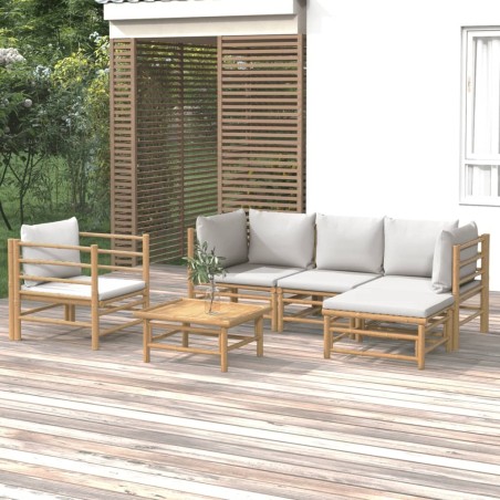 Salon de jardin 6 pcs avec coussins gris clair bambou 644331644331