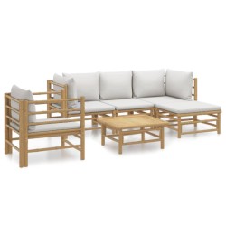 Salon de jardin 6 pcs avec coussins gris clair bambou 644331644331