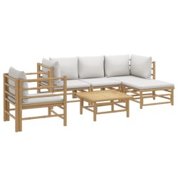Salon de jardin 6 pcs avec coussins gris clair bambou 644331644331