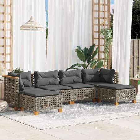 Salon de jardin 6 pcs avec coussins gris résine tressée 644332644332