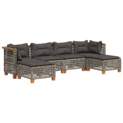Salon de jardin 6 pcs avec coussins gris résine tressée 644332644332