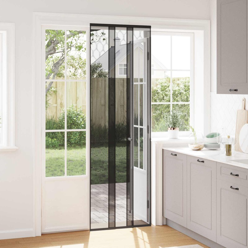 Écran de porte insectes avec rideau en maille Noir 70 x 220 cm 644337644337